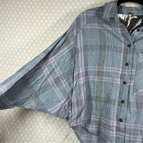 Free People Blue Cutie Plaid Button Down Top - Picture 5 of 6